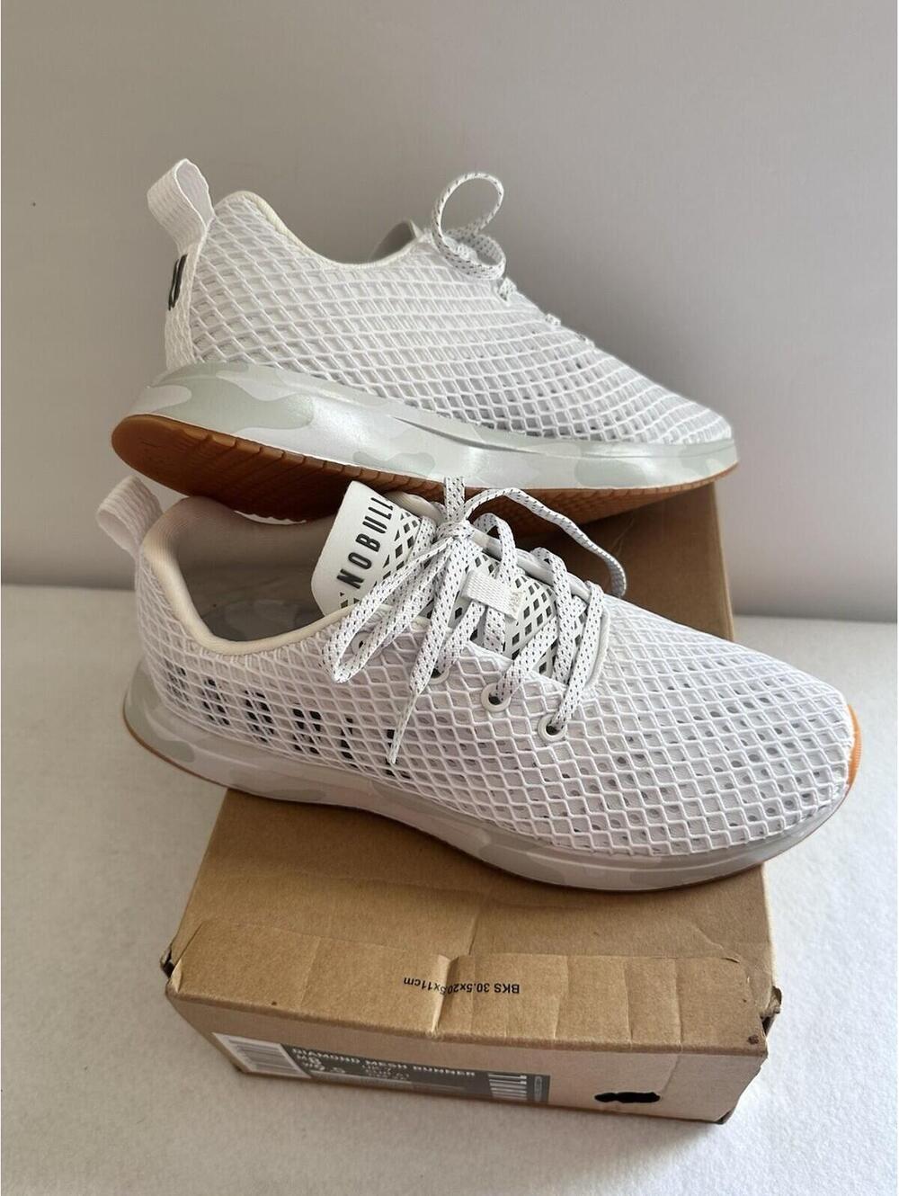 NEW NOBULL Diamond Mesh Runner Men 8 Women 9.5 White/Graphic/Gum Athletic Shoe